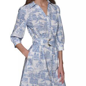 SOLD KARL LAGERFELD Landmark Print Cotton Shirtdress Size 4